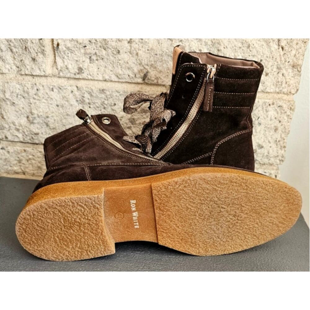 Ron White Hayley Weatherproof Suede Boots Chocolate Brown Lace Up Ankle 41 US 10 - Picture 6 of 11